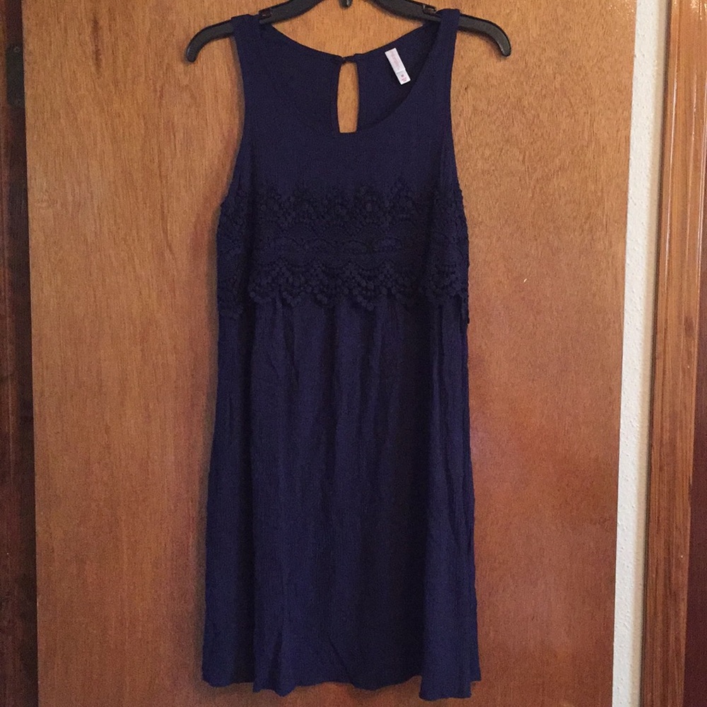 Navy Blue Swing Dress with Lace Detail